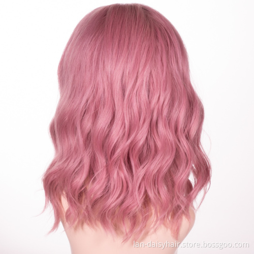 2021 Wholesale Price Straight Curly Wigs with Lace Frontal Pink Synthetic Wigs For Black women